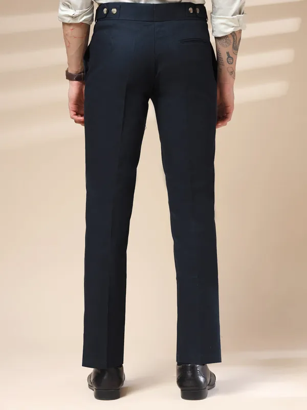 Navy_Linen_Boot_Cut_Oxford_Gurkha_Trousers_For_Men