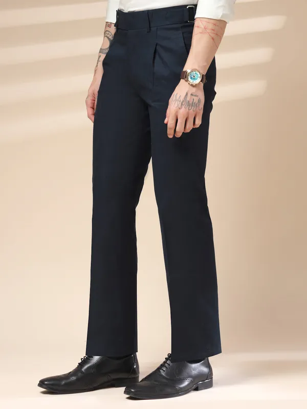 Navy_Linen_Boot_Cut_Oxford_Gurkha_Trousers_For_Men