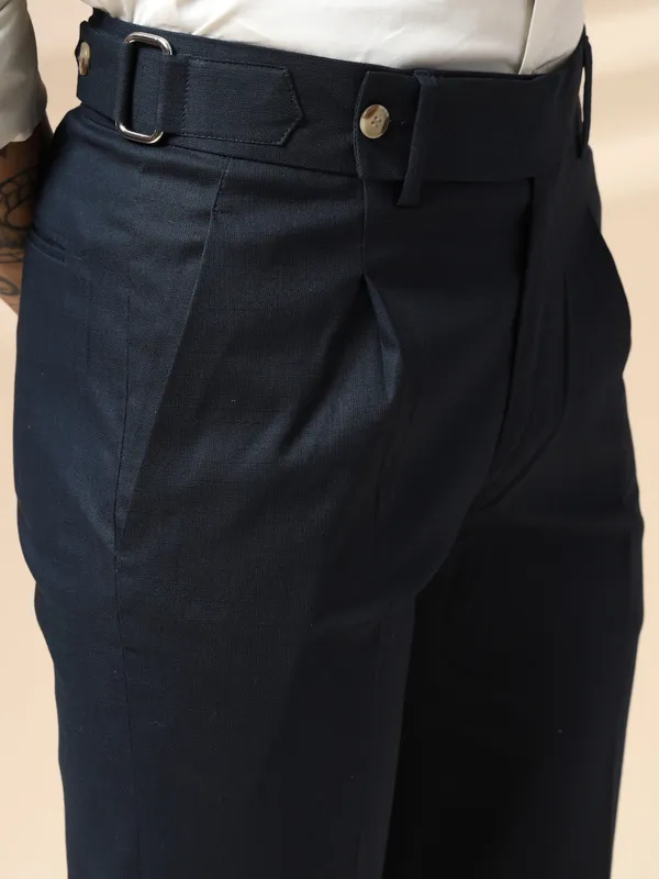 Navy_Linen_Boot_Cut_Oxford_Gurkha_Trousers_For_Men