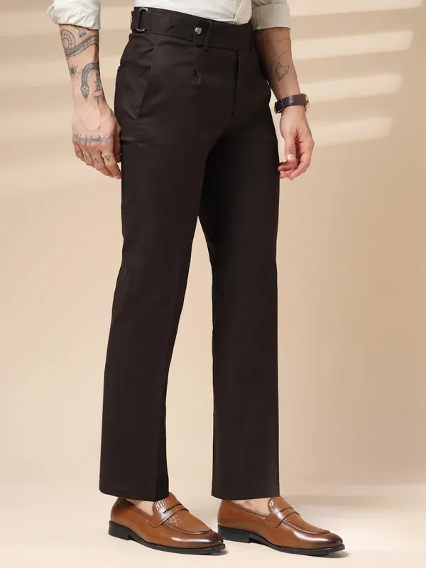 Brown_Linen_Boot_Cut_Oxford_Gurkha_Pants_For_Men