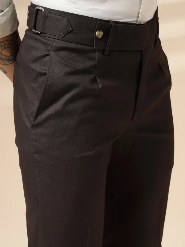 Brown_Linen_Boot_Cut_Oxford_Gurkha_Pants_For_Men