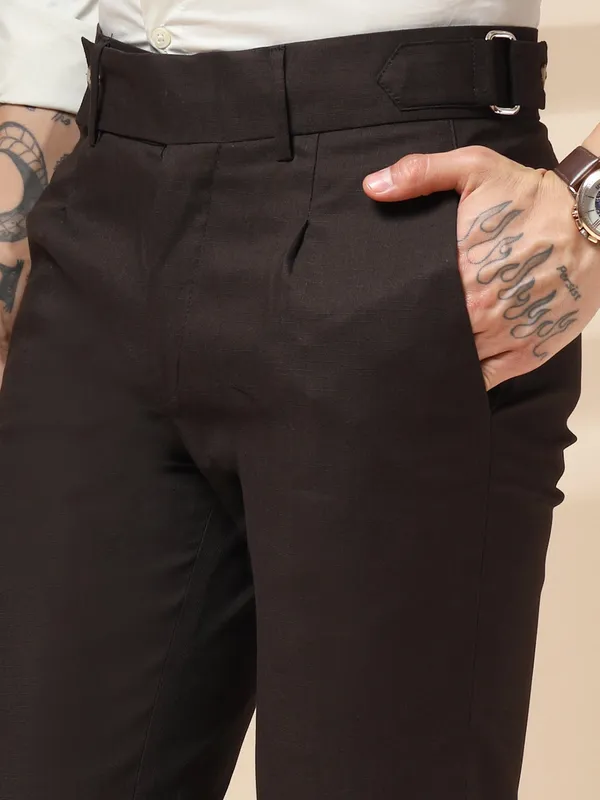 Brown_Linen_Boot_Cut_Oxford_Gurkha_Pants_For_Men