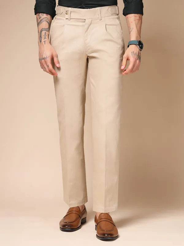 Beige_Linen_Boot_Cut_Oxford_Gurkha_Trousers_For_Men