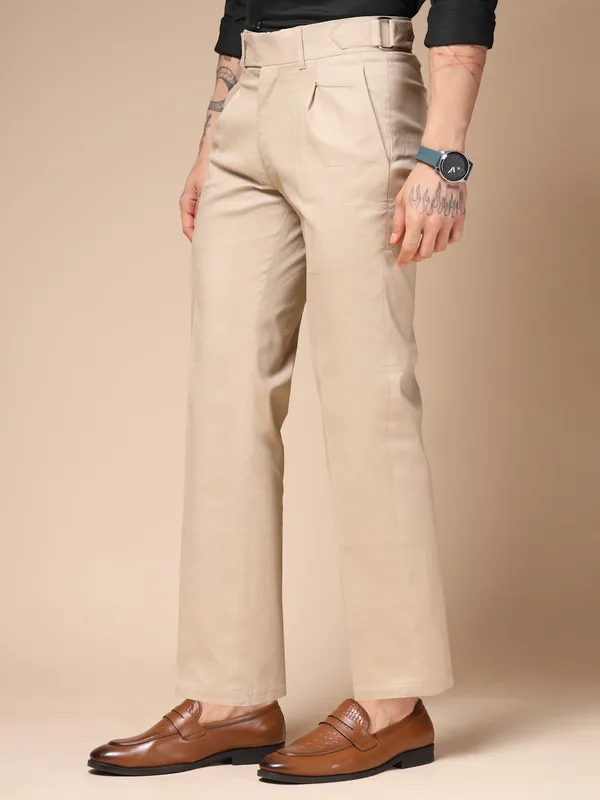 Beige_Linen_Boot_Cut_Oxford_Gurkha_Trousers_For_Men