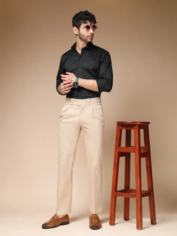Beige_Linen_Boot_Cut_Oxford_Gurkha_Trousers_For_Men