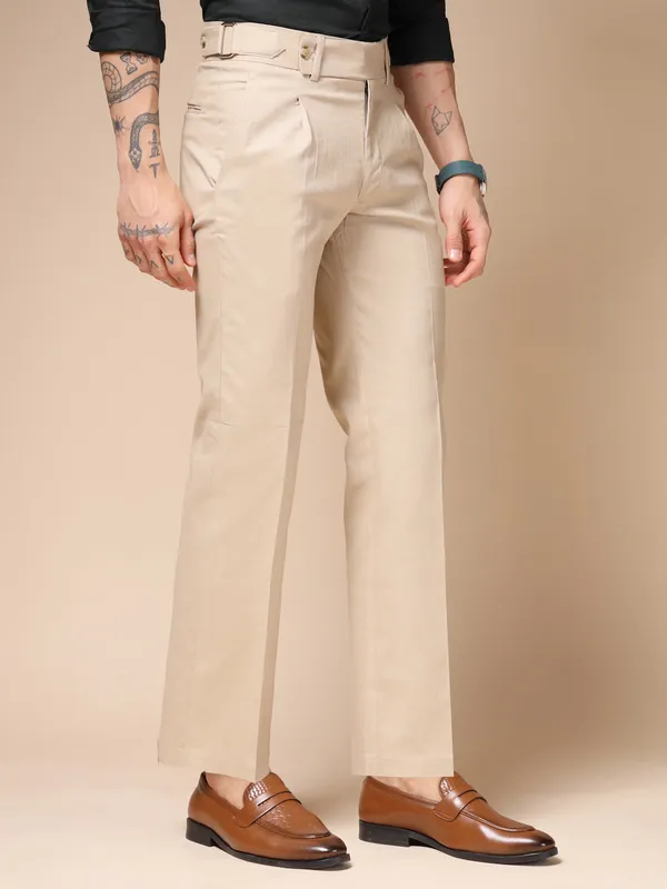 Beige_Linen_Boot_Cut_Oxford_Gurkha_Trousers_For_Men