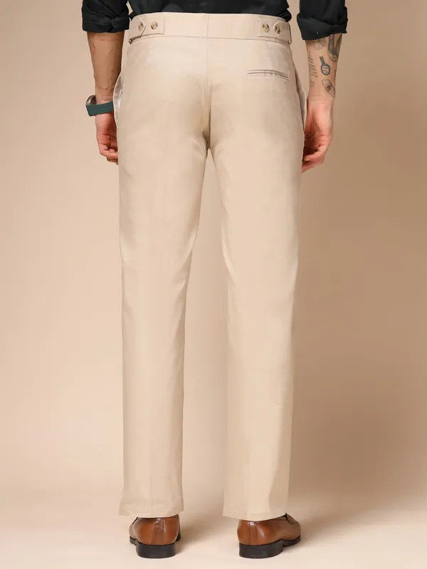 Beige_Linen_Boot_Cut_Oxford_Gurkha_Trousers_For_Men