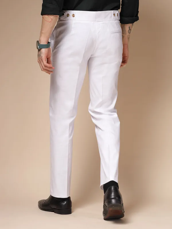 White_Linen_Boot_Cut_Gurkha_Pants_For_Men