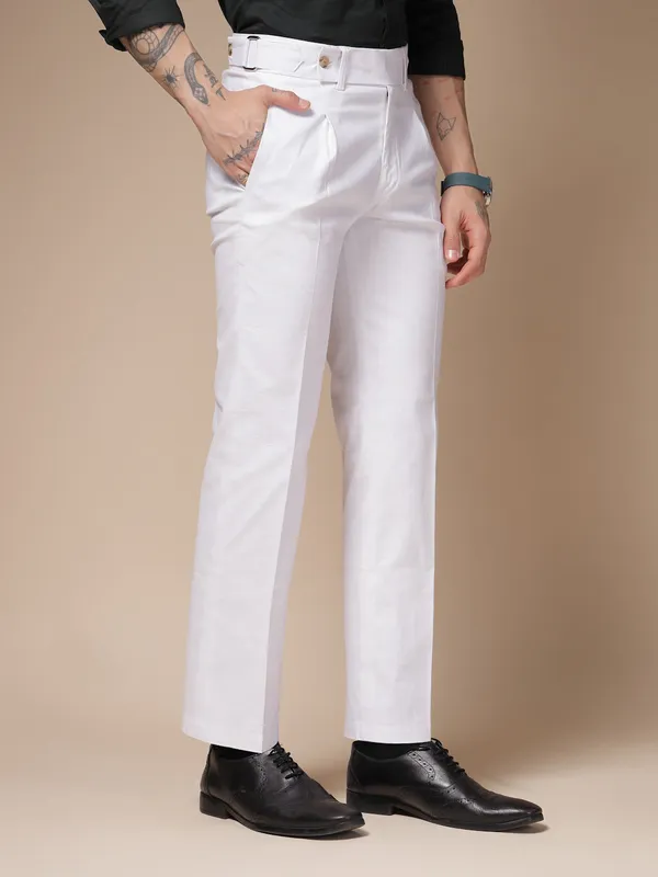 White_Linen_Boot_Cut_Gurkha_Pants_For_Men