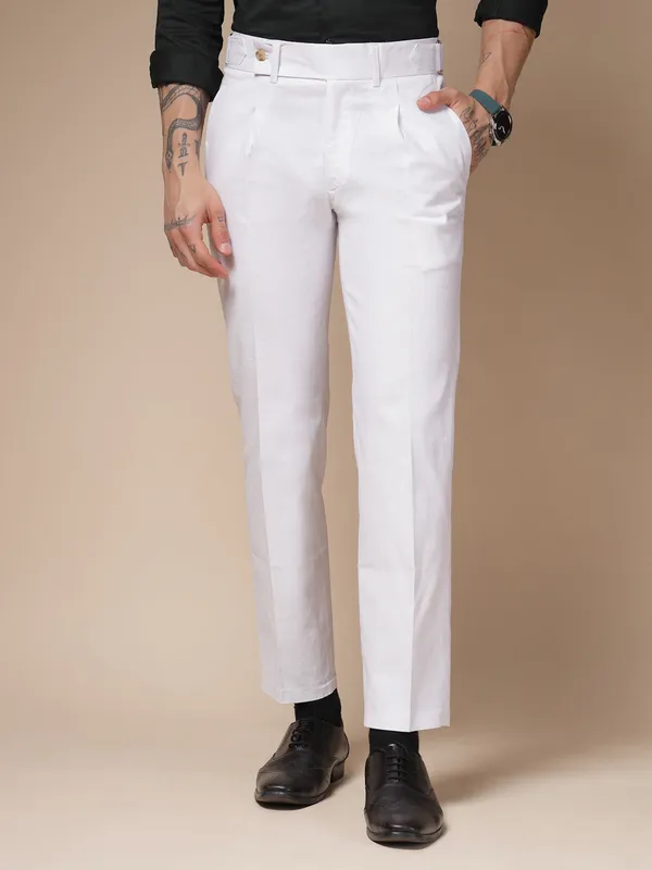 White_Linen_Boot_Cut_Gurkha_Pants_For_Men
