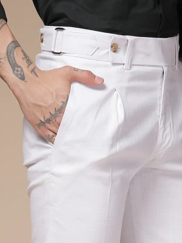 White_Linen_Boot_Cut_Gurkha_Pants_For_Men