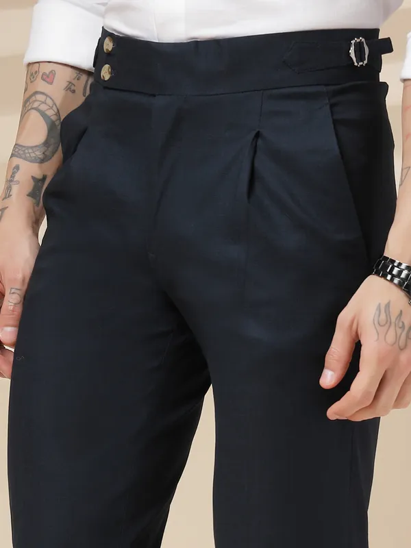 Navy_Linen_Boot_Cut_Gurkha_Trousers_For_Men