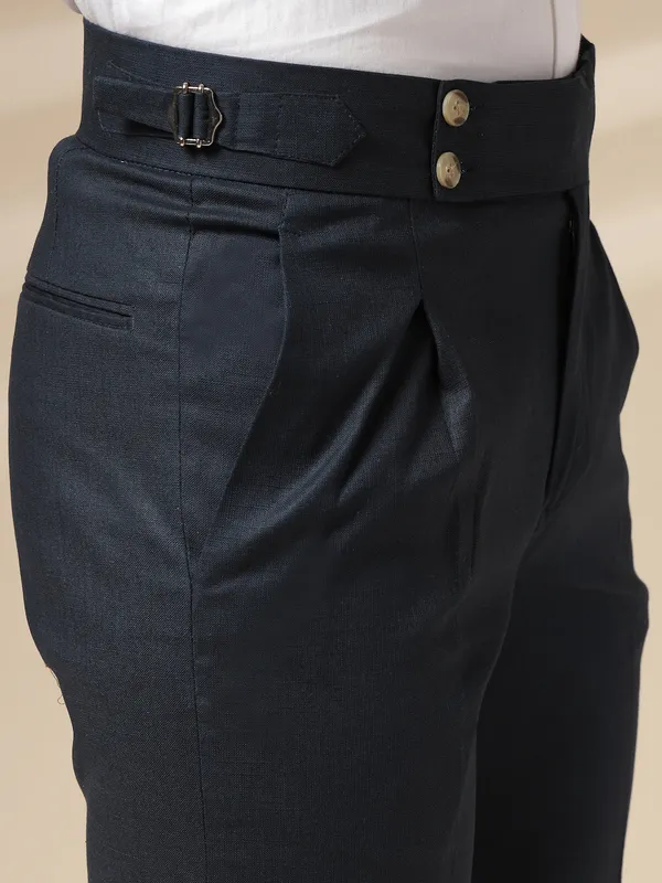 Navy_Linen_Boot_Cut_Gurkha_Trousers_For_Men