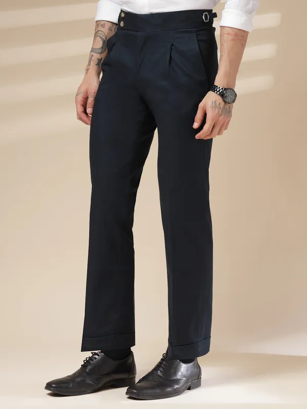 Navy_Linen_Boot_Cut_Gurkha_Trousers_For_Men