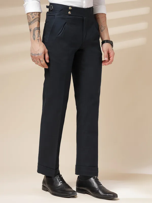Navy_Linen_Boot_Cut_Gurkha_Trousers_For_Men