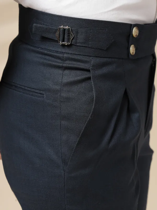 Navy_Linen_Boot_Cut_Gurkha_Trousers_For_Men