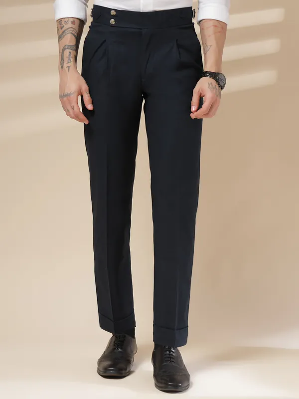 Navy_Linen_Boot_Cut_Gurkha_Trousers_For_Men