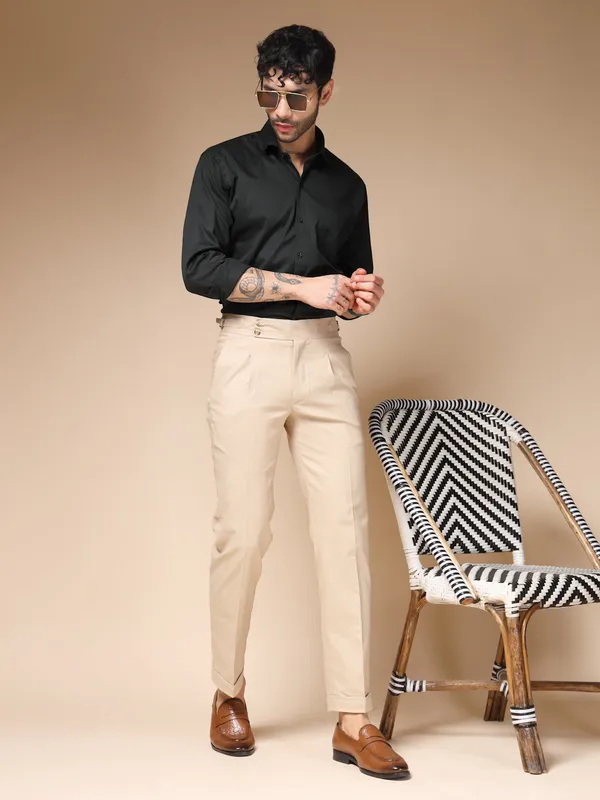 Beige_Linen_Boot_Cut_Signature_Buttoned_Gurkha_Pants_For_Men
