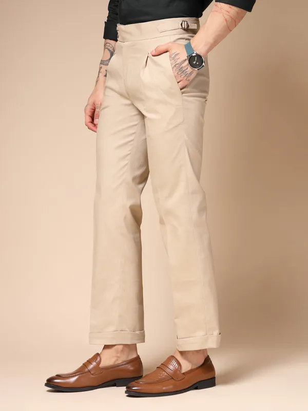 Beige_Linen_Boot_Cut_Signature_Buttoned_Gurkha_Pants_For_Men