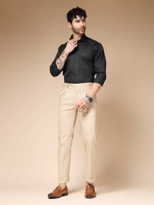 Beige_Linen_Boot_Cut_Signature_Buttoned_Gurkha_Pants_For_Men
