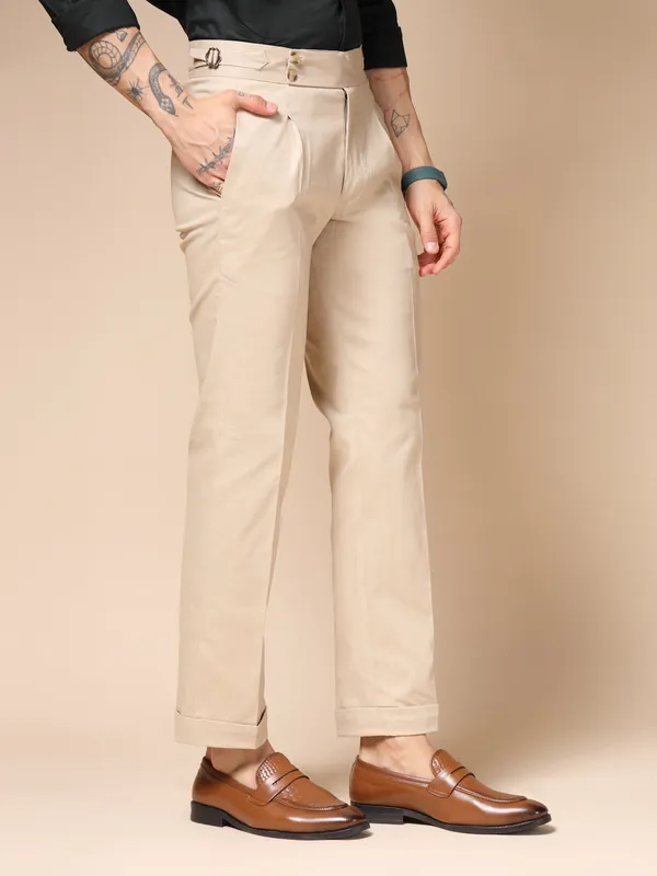 Beige_Linen_Boot_Cut_Signature_Buttoned_Gurkha_Pants_For_Men