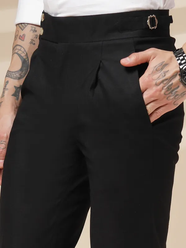 Black_Linen_Boot_Cut_Buttoned_Gurkha_Trousers_For_Men