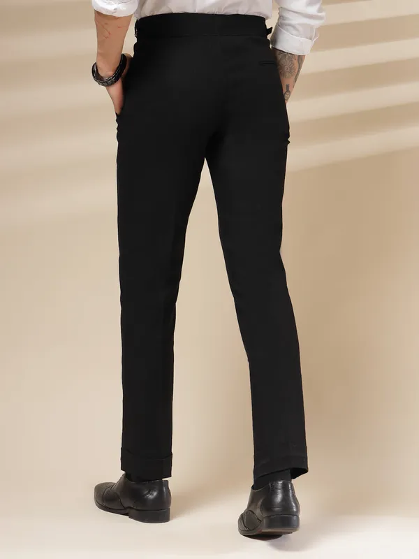 Black_Linen_Boot_Cut_Buttoned_Gurkha_Trousers_For_Men