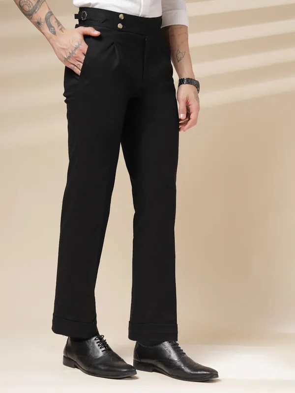 Black_Linen_Boot_Cut_Buttoned_Gurkha_Trousers_For_Men
