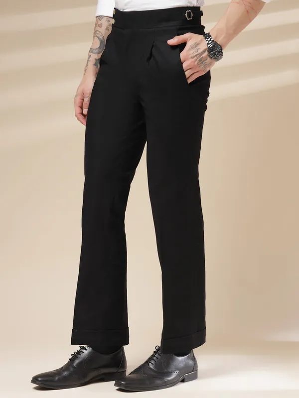 Black_Linen_Boot_Cut_Buttoned_Gurkha_Trousers_For_Men
