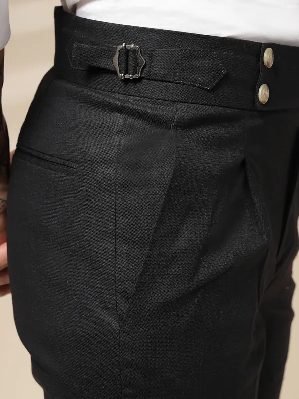 Black_Linen_Boot_Cut_Buttoned_Gurkha_Trousers_For_Men