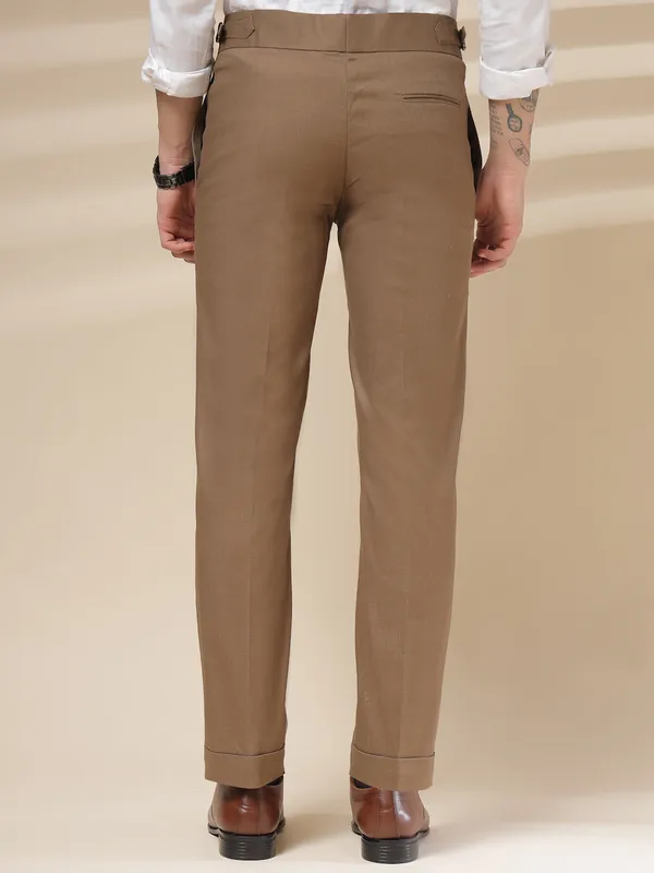 Khaki_Linen_Boot_Cut_Signature_Buttoned_Gurkha_Pants_For_Men