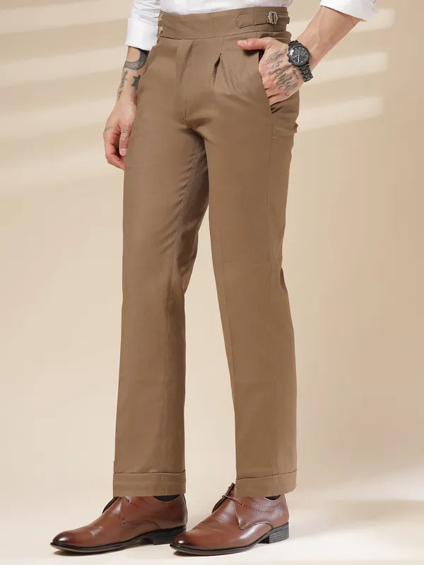 Khaki_Linen_Boot_Cut_Signature_Buttoned_Gurkha_Pants_For_Men