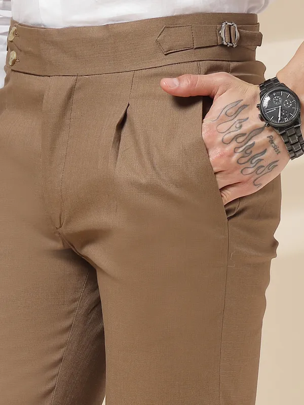 Khaki_Linen_Boot_Cut_Signature_Buttoned_Gurkha_Pants_For_Men
