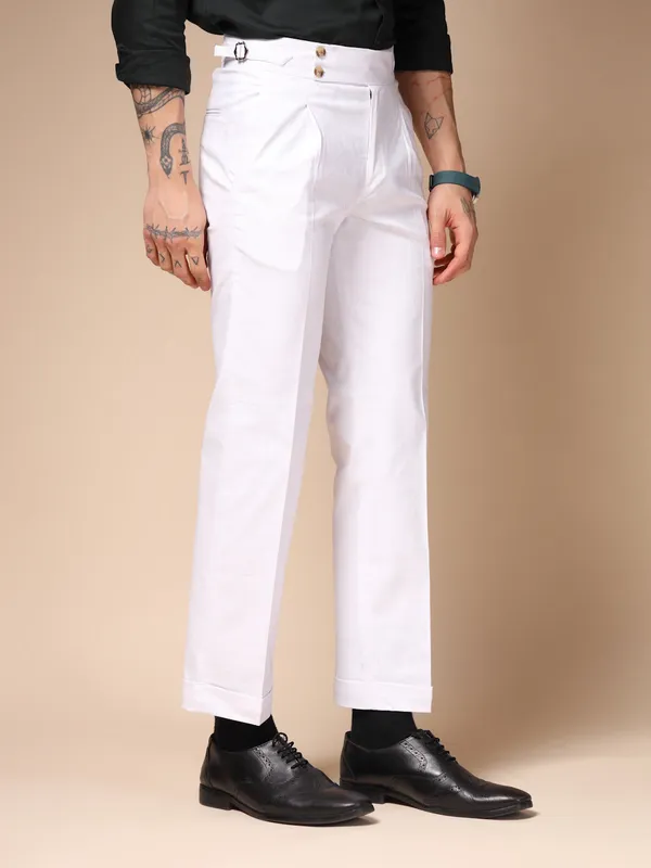 White_Linen_Boot_Cut_Buttoned_Gurkha_Trousers_For_Men