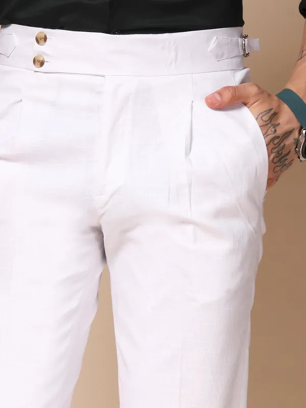 White_Linen_Boot_Cut_Buttoned_Gurkha_Trousers_For_Men