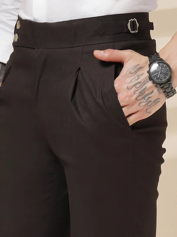 Brown_Linen_Boot_Cut_Signature_Buttoned_Gurkha_Pants_For_Men