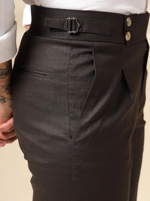 Brown_Linen_Boot_Cut_Signature_Buttoned_Gurkha_Pants_For_Men