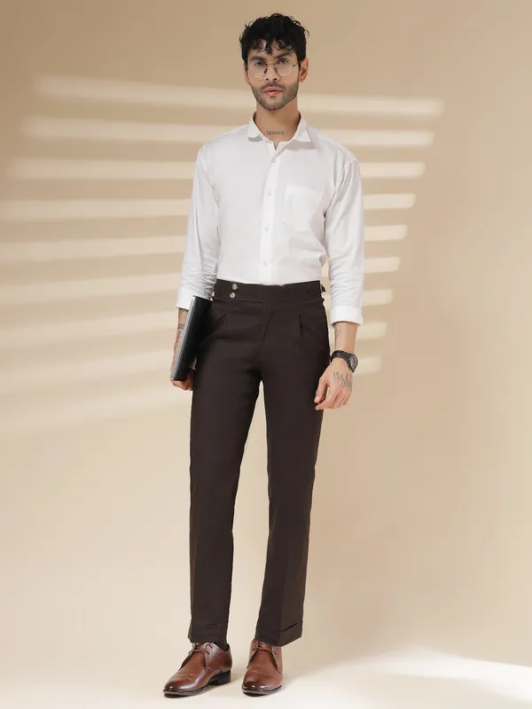 Brown_Linen_Boot_Cut_Signature_Buttoned_Gurkha_Pants_For_Men