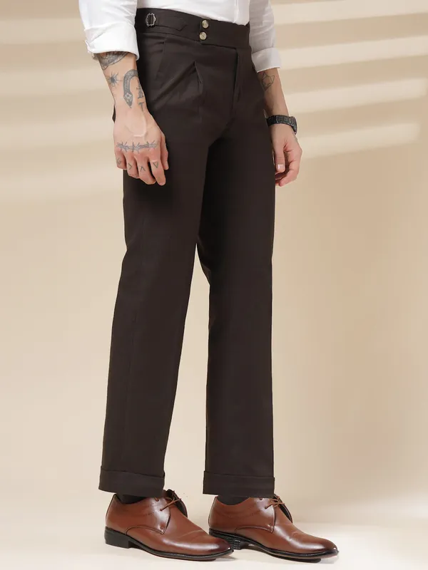 Brown_Linen_Boot_Cut_Signature_Buttoned_Gurkha_Pants_For_Men