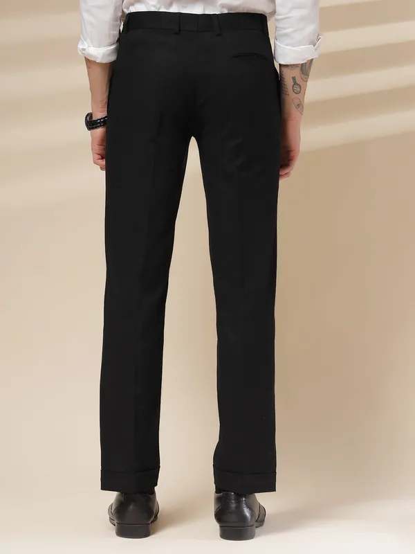 Black_Linen_Boot_Cut_Pleated_Gurkha_Trousers_For_Men