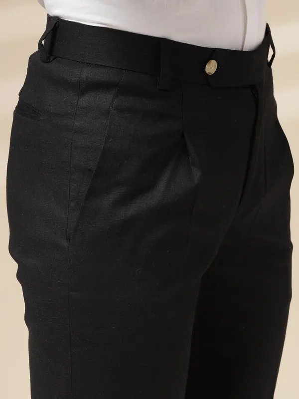 Black_Linen_Boot_Cut_Pleated_Gurkha_Trousers_For_Men