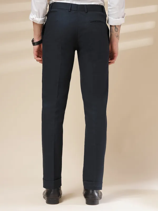 Navy_Linen_Boot_Cut_Pleated_Gurkha_Trousers_For_Men