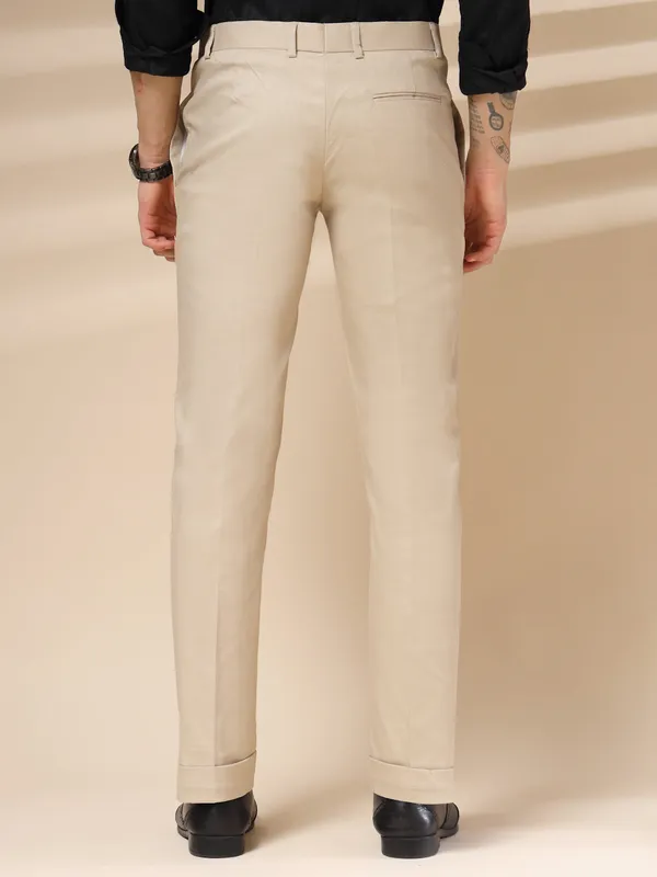 Beige_Linen_Boot_Cut_Pleated_Gurkha_Pants_For_Men