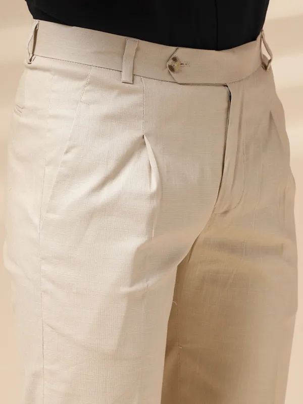 Beige_Linen_Boot_Cut_Pleated_Gurkha_Pants_For_Men