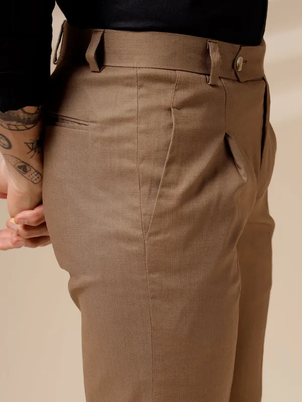 Khaki_Linen_Pleated_Boot_Cut_Gurkha_Trousers_For_Men