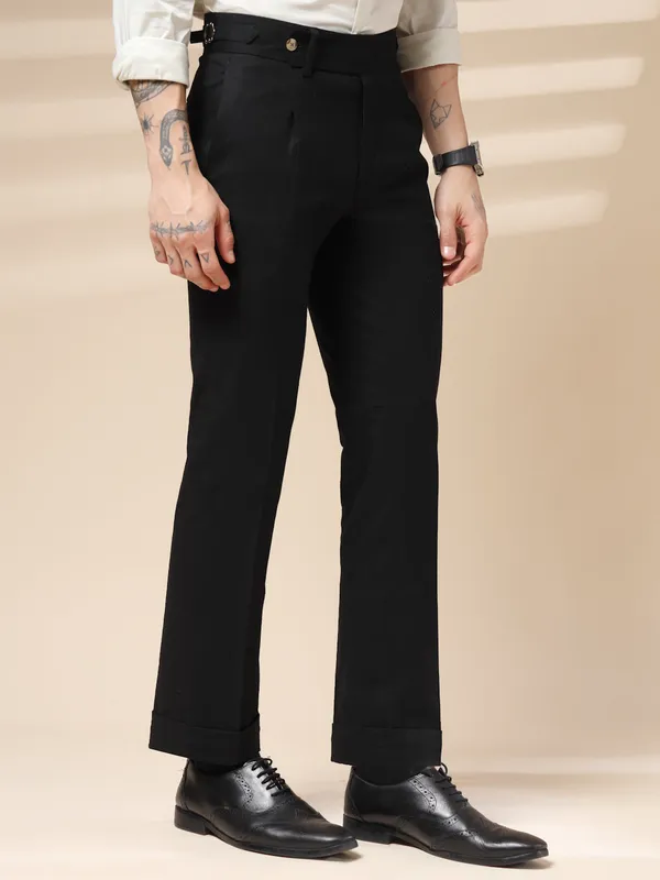 Black_Linen_Boot_Cut_Gurkha_Trousers_For_Men