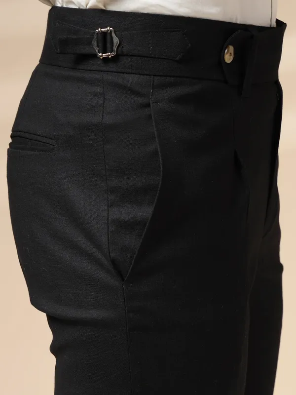 Black_Linen_Boot_Cut_Gurkha_Trousers_For_Men