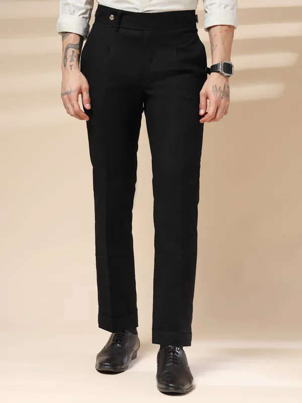 Black_Linen_Boot_Cut_Gurkha_Trousers_For_Men
