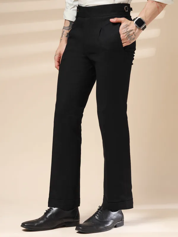 Black_Linen_Boot_Cut_Gurkha_Trousers_For_Men