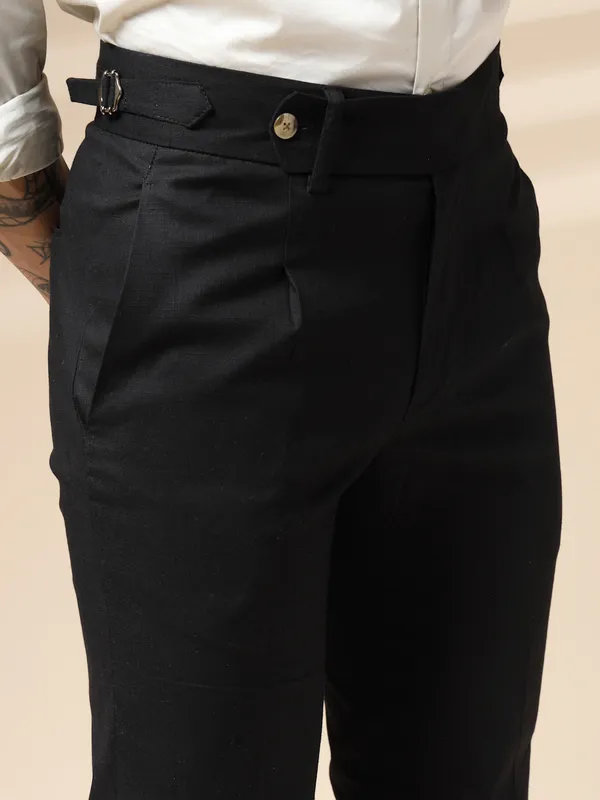 Black_Linen_Boot_Cut_Gurkha_Trousers_For_Men